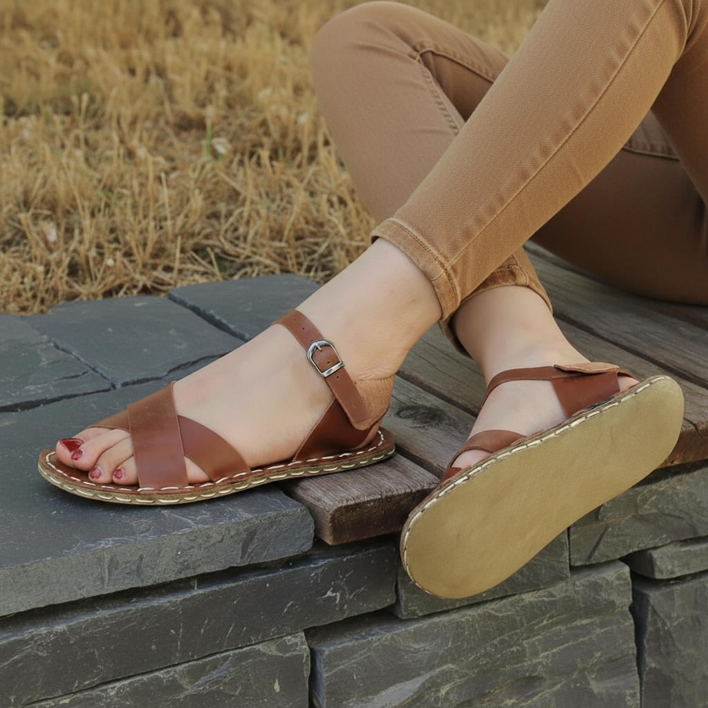 Criss Cross Barefoot Brown Sandals Women