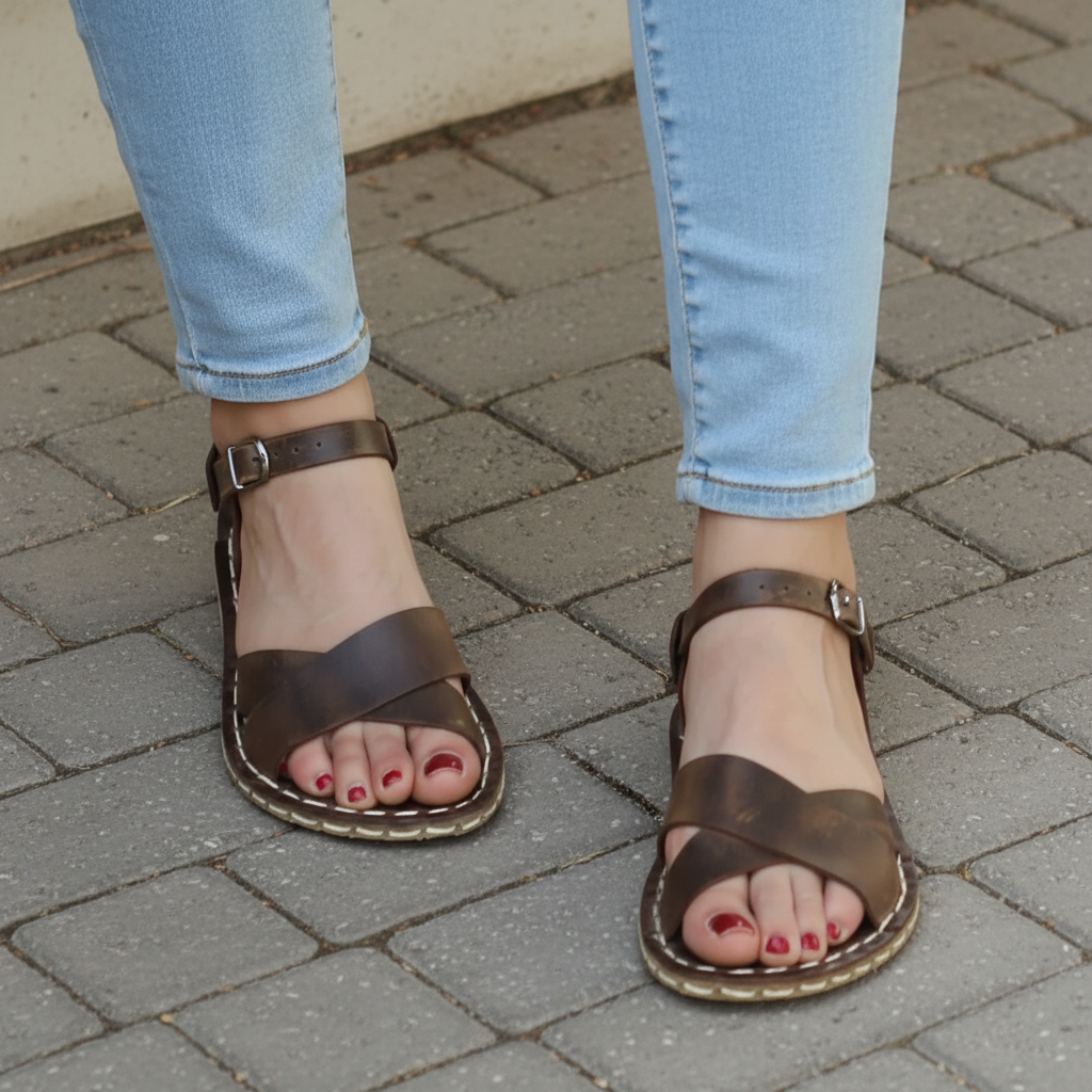 Criss Cross Barefoot Dark Brown Sandals Women