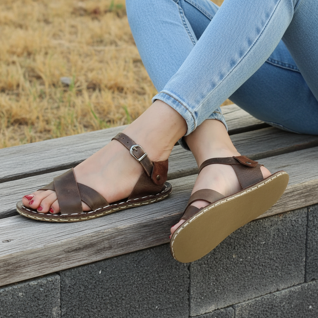 Criss Cross Barefoot Dark Brown Sandals Women