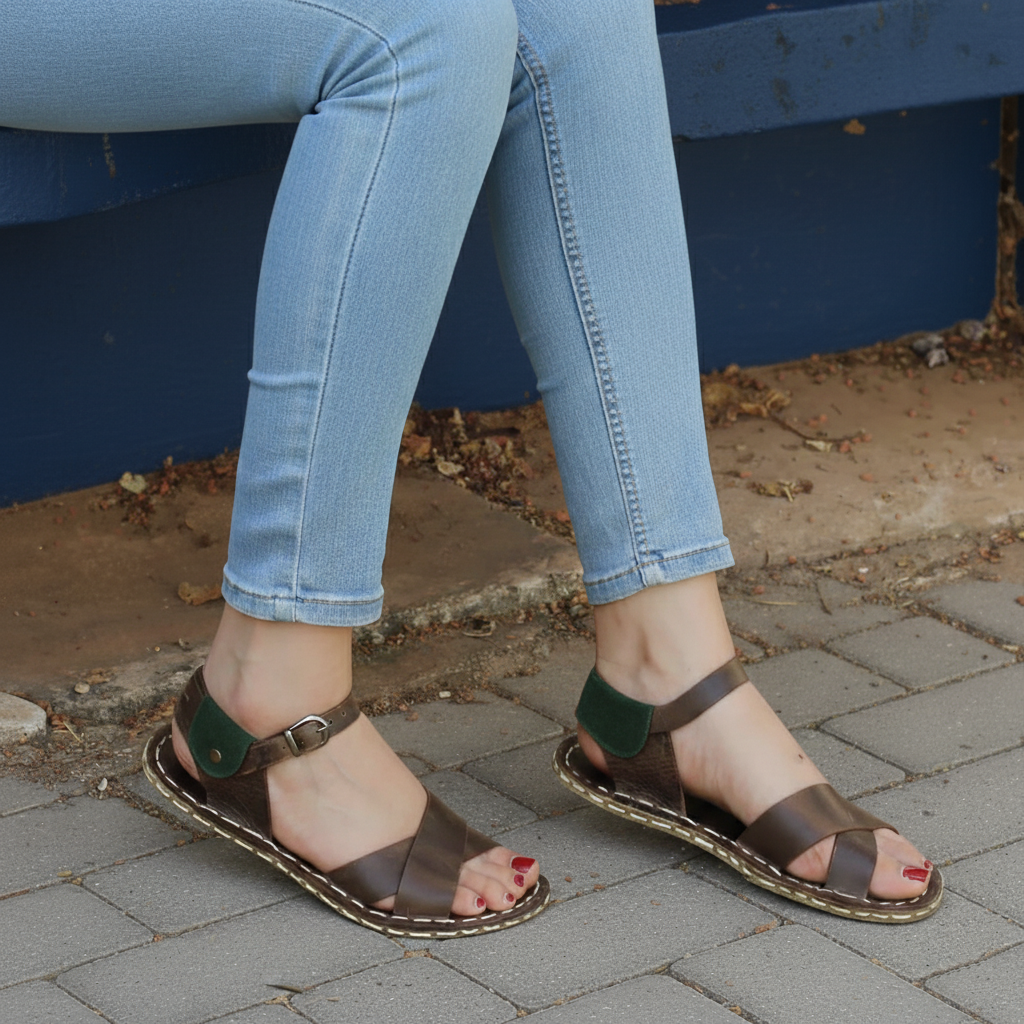 Criss Cross Barefoot Dark Brown Sandals Women