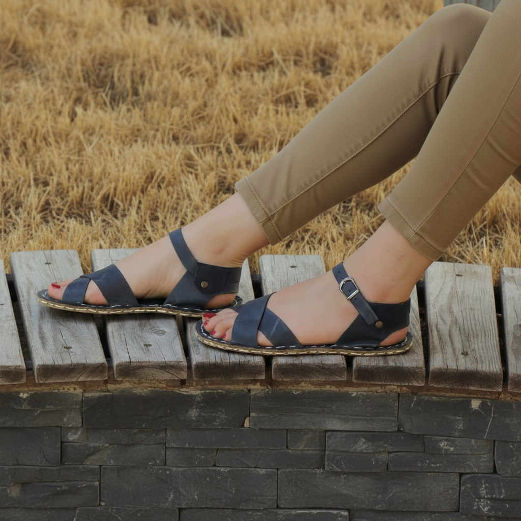 Criss Cross Barefoot Navy Blue Sandals Women