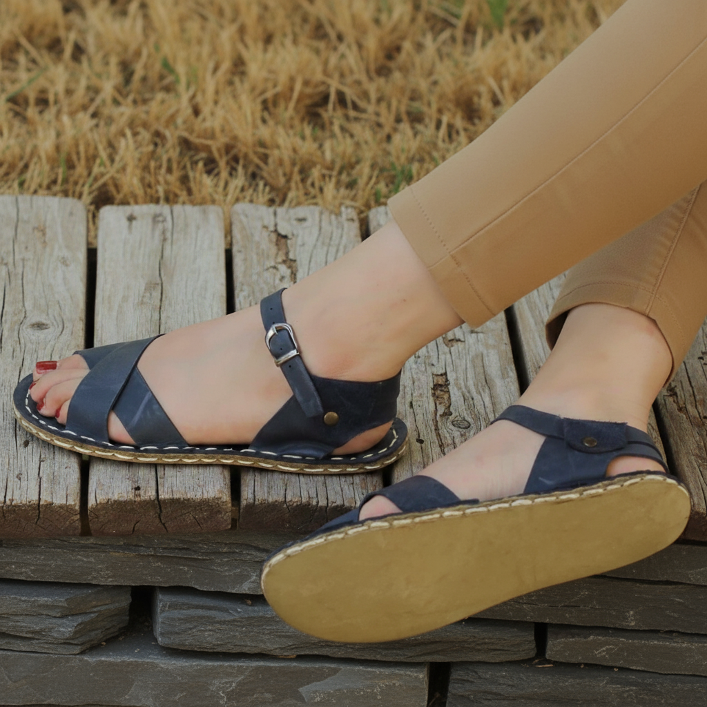 Criss Cross Barefoot Navy Blue Sandals Women