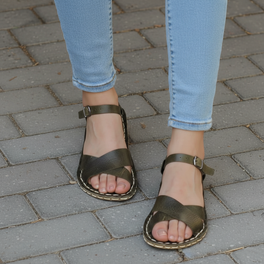 Criss Cross Barefoot Olive Green Sandals Women