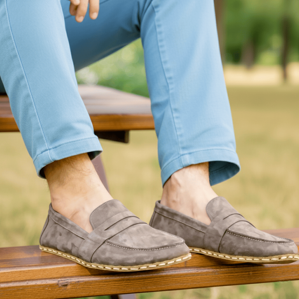 Nubuck Gray Barefoot Penny Loafers Men