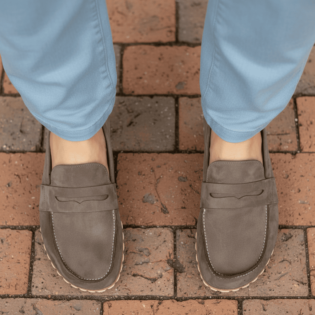 Nubuck Gray Barefoot Penny Loafers Men