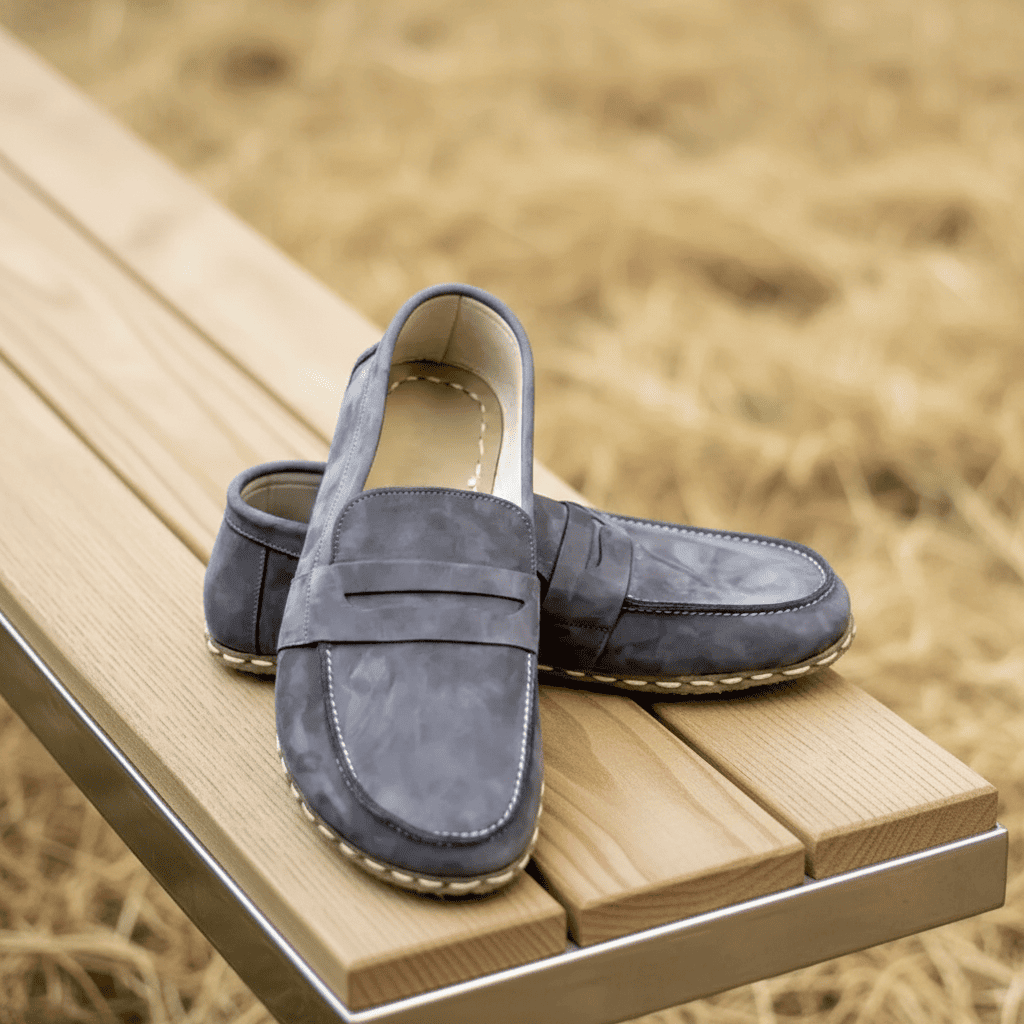 Nubuck Gray Barefoot Penny Loafers Men