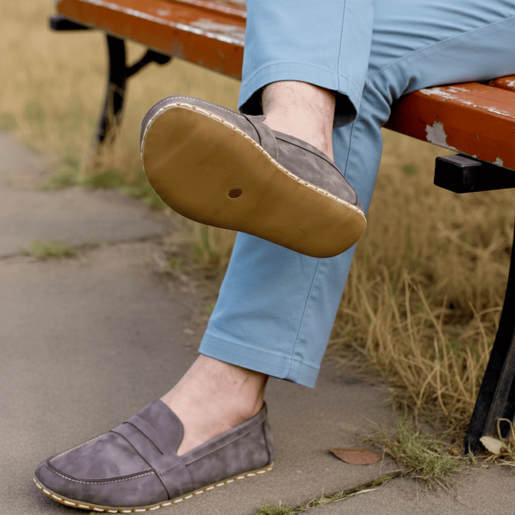 Nubuck Gray Barefoot Penny Loafers Men