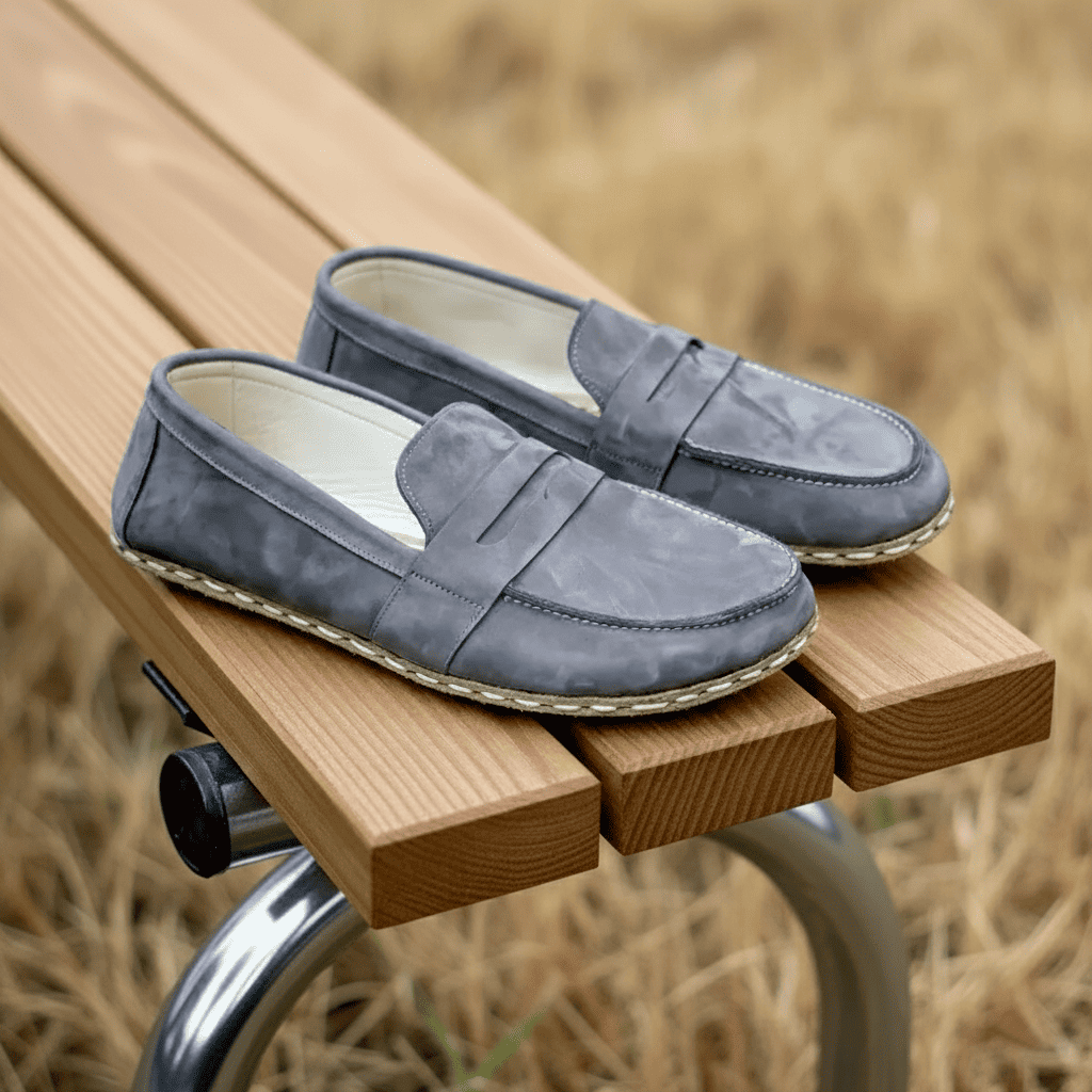 Nubuck Gray Barefoot Penny Loafers Men