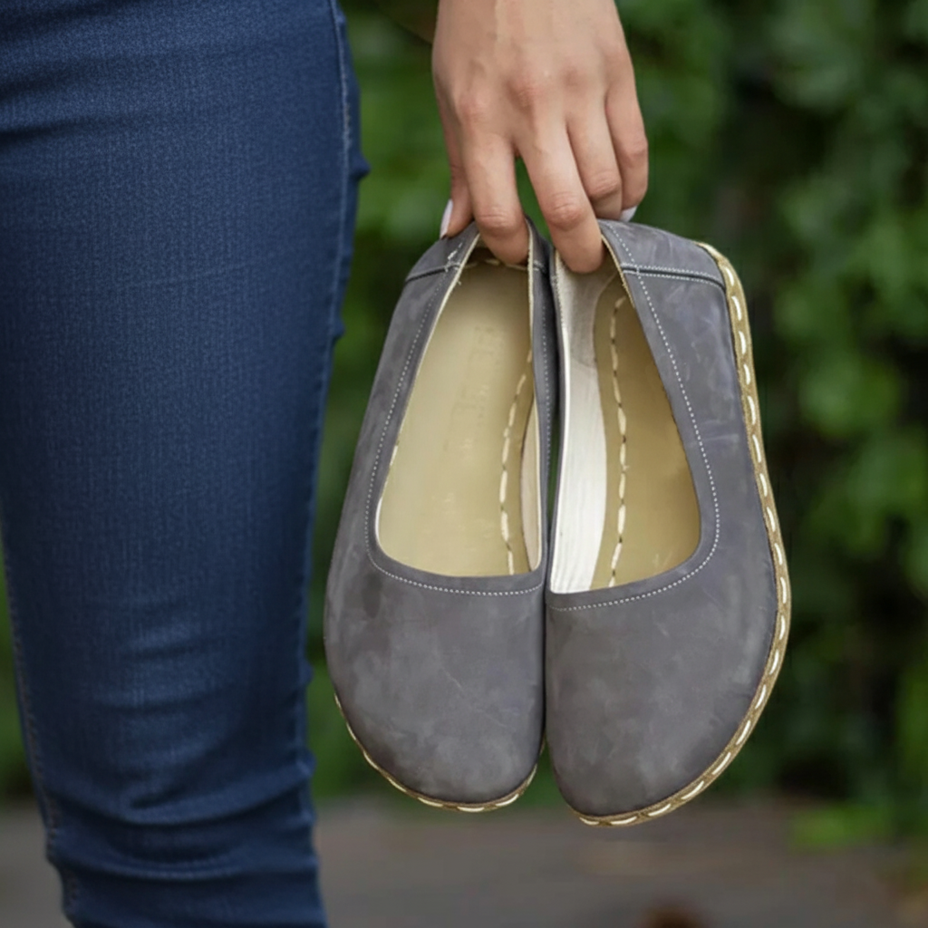 Handmade Women Barefoot Nubuck Gray Ballet Flats
