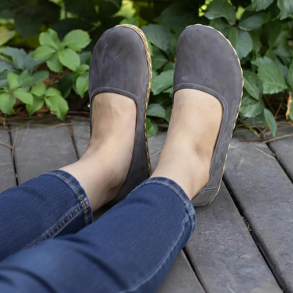 Handmade Women Barefoot Nubuck Gray Ballet Flats