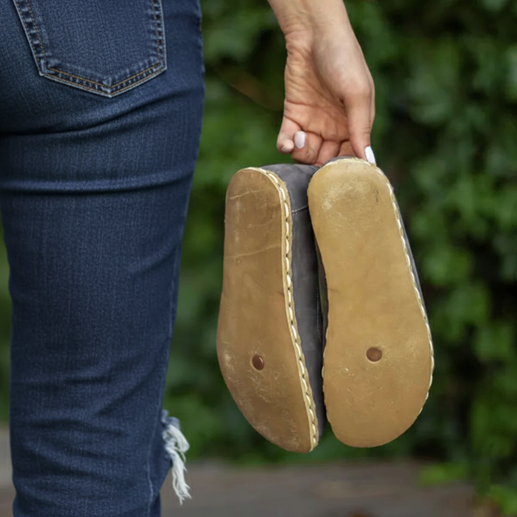 Handmade Women Barefoot Nubuck Gray Ballet Flats