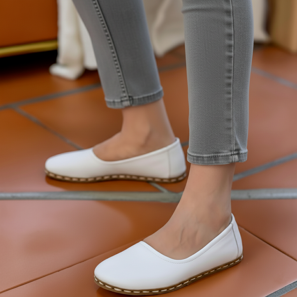 Handmade Women Barefoot White Ballet Flats