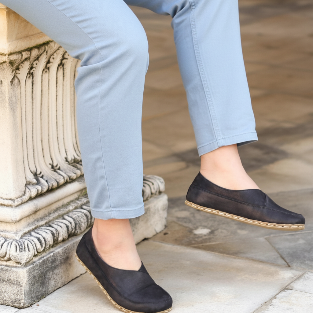 Women Barefoot Black Cross Ballet Flats