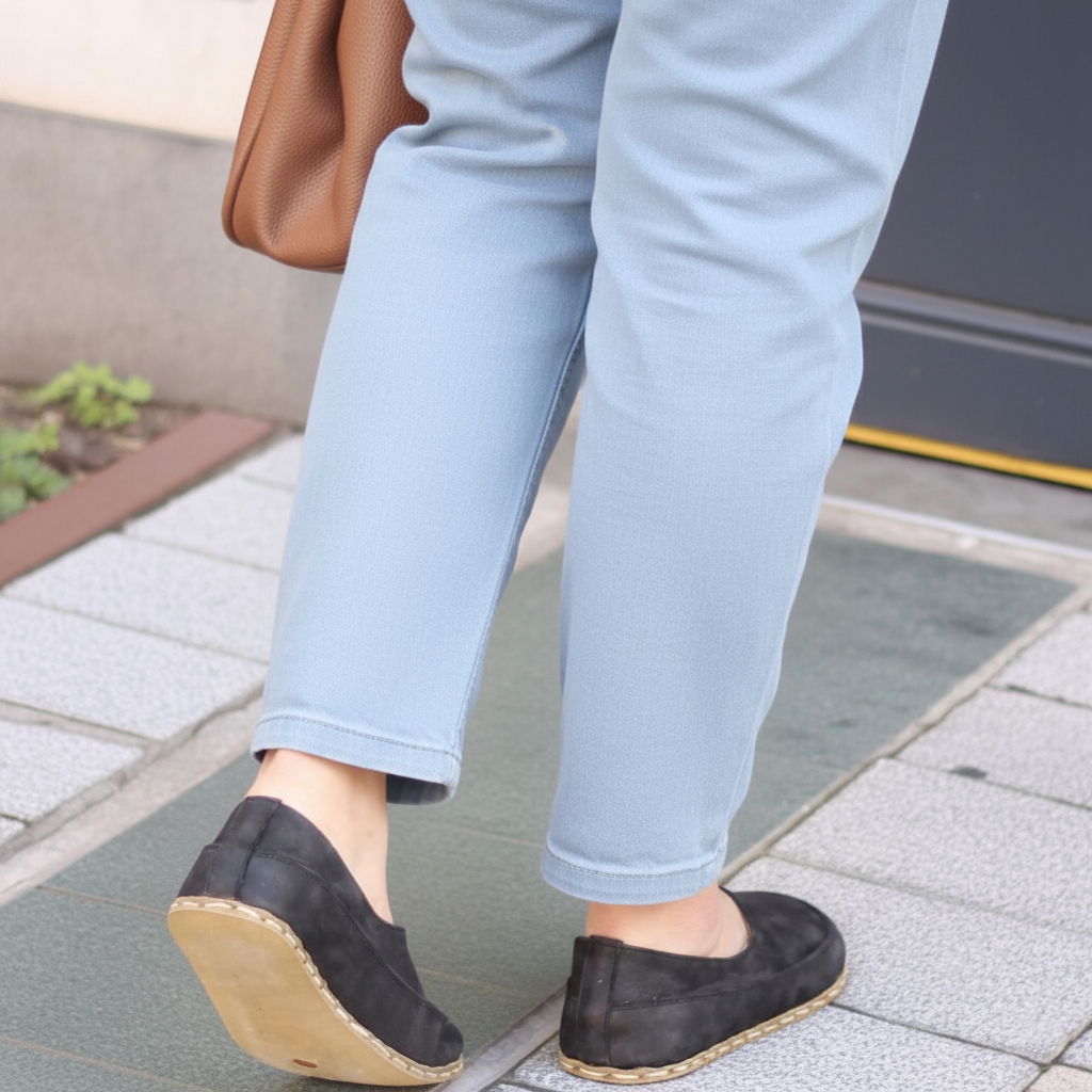 Women Barefoot Black Cross Ballet Flats