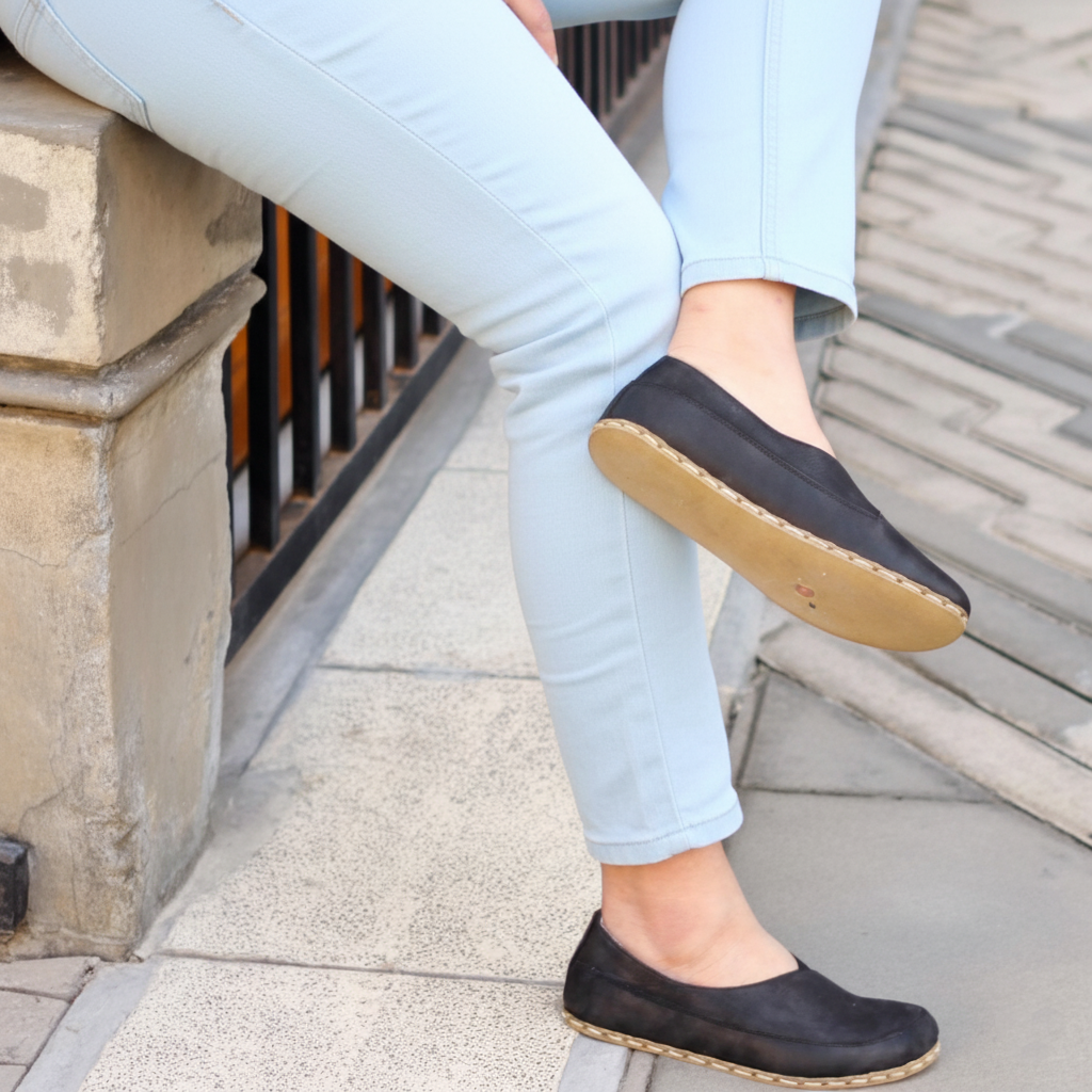 Women Barefoot Black Cross Ballet Flats