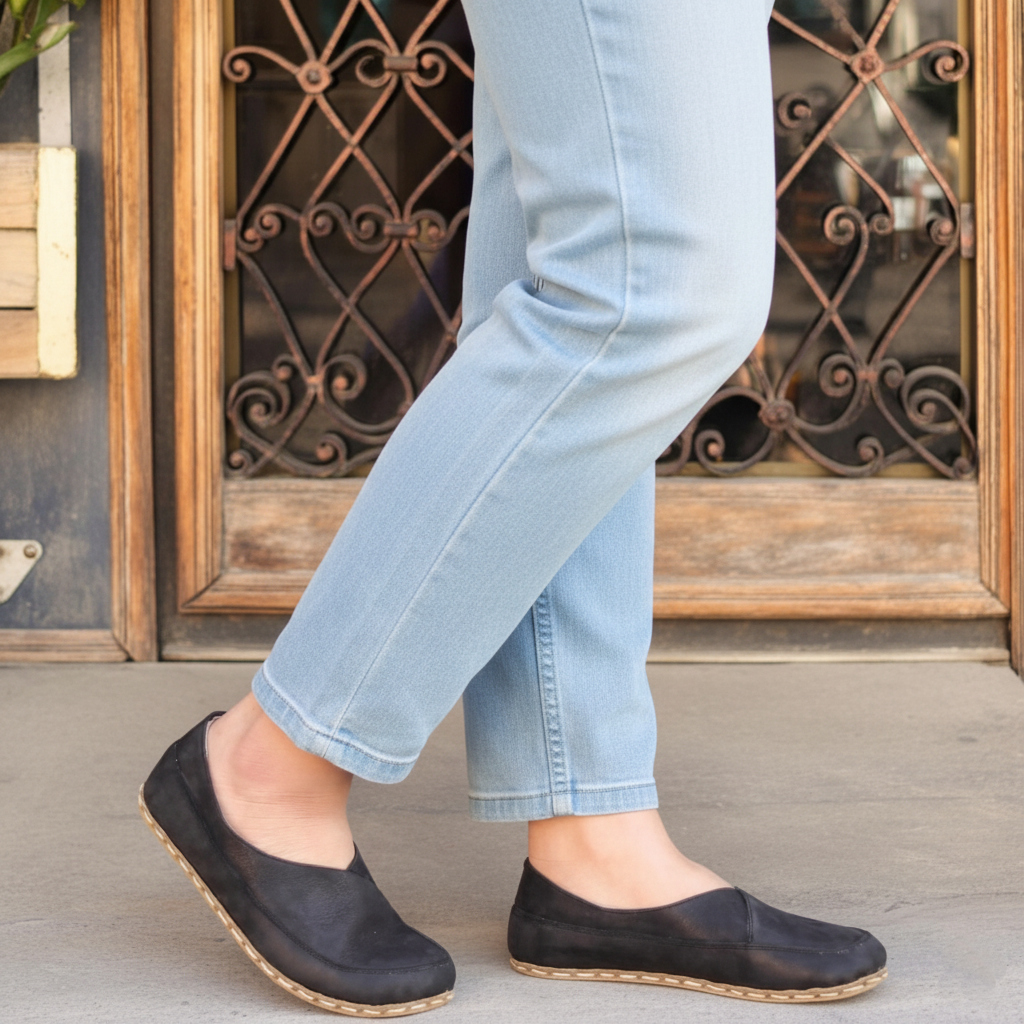 Women Barefoot Black Cross Ballet Flats