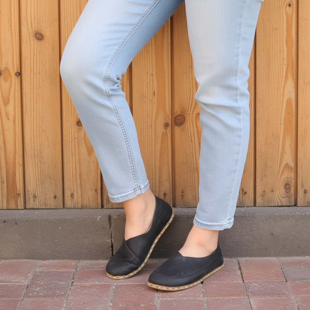 Women Barefoot Black Cross Ballet Flats