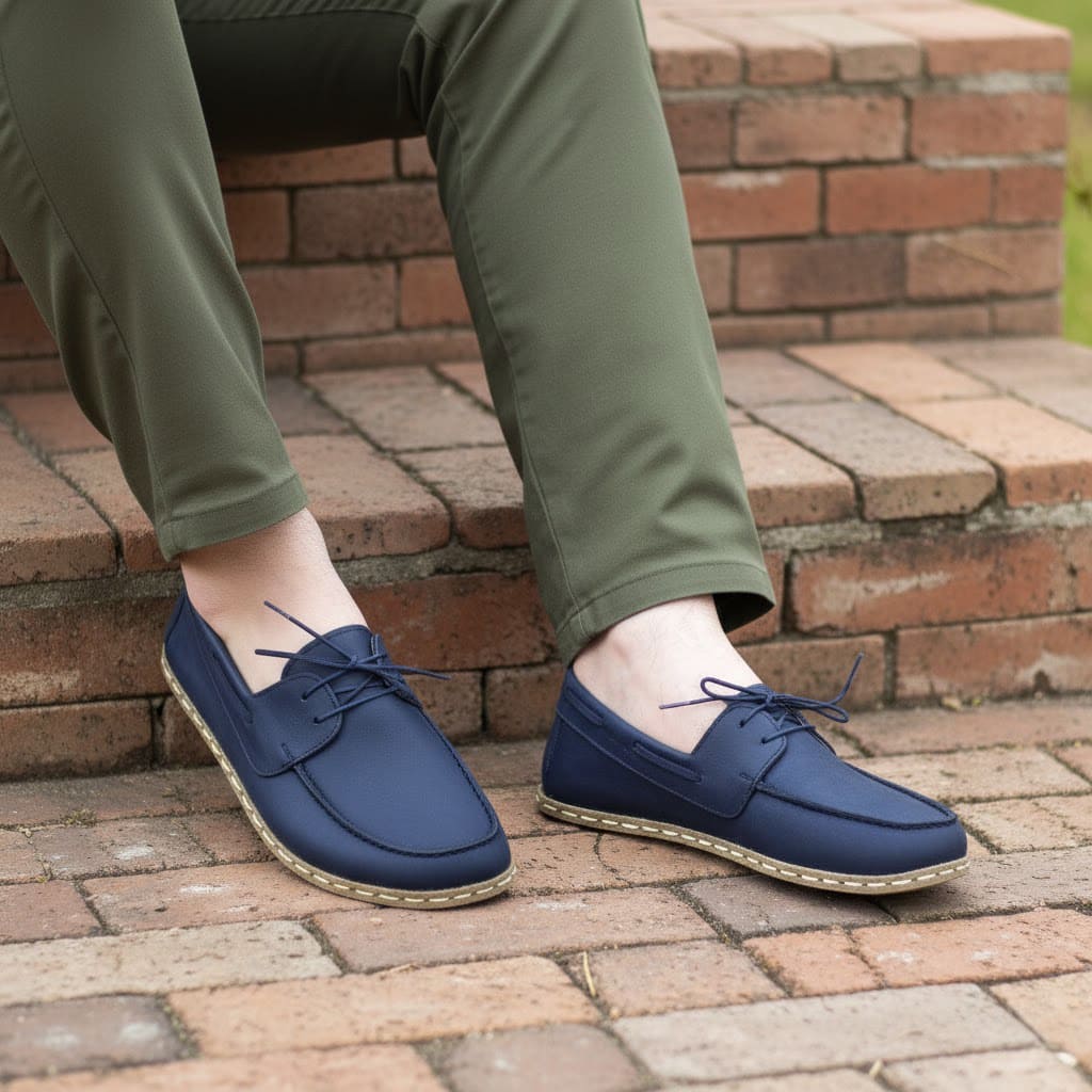 Navy Blue Barefoot Boat Shoes Men