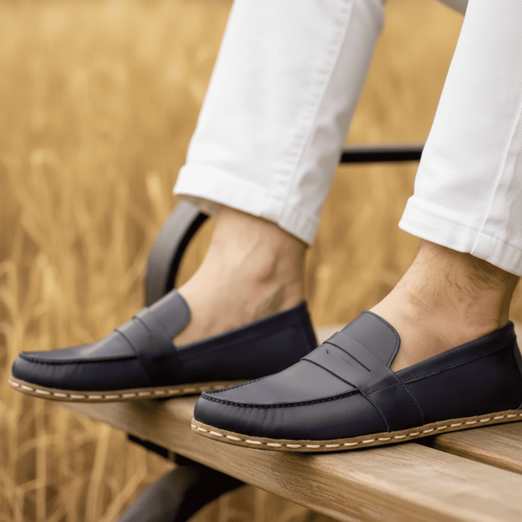 Navy Blue Barefoot Penny Loafers Men