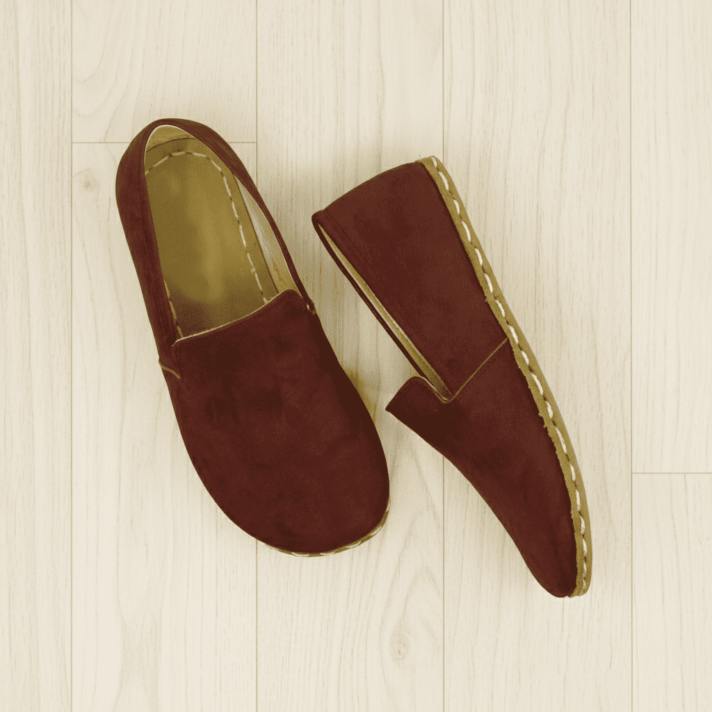 Nubuck Burgundy Barefoot Loafers Men