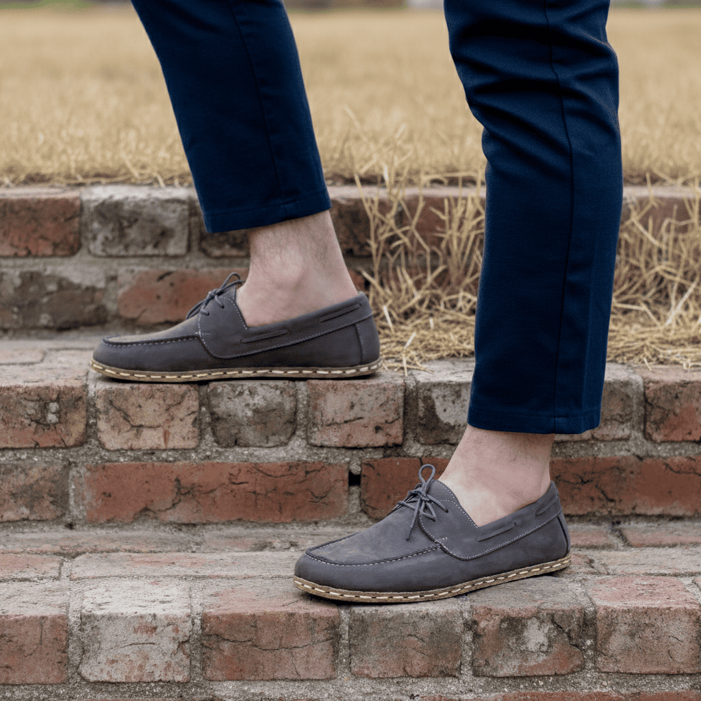 Nubuck Gray Barefoot Boat Shoes Men