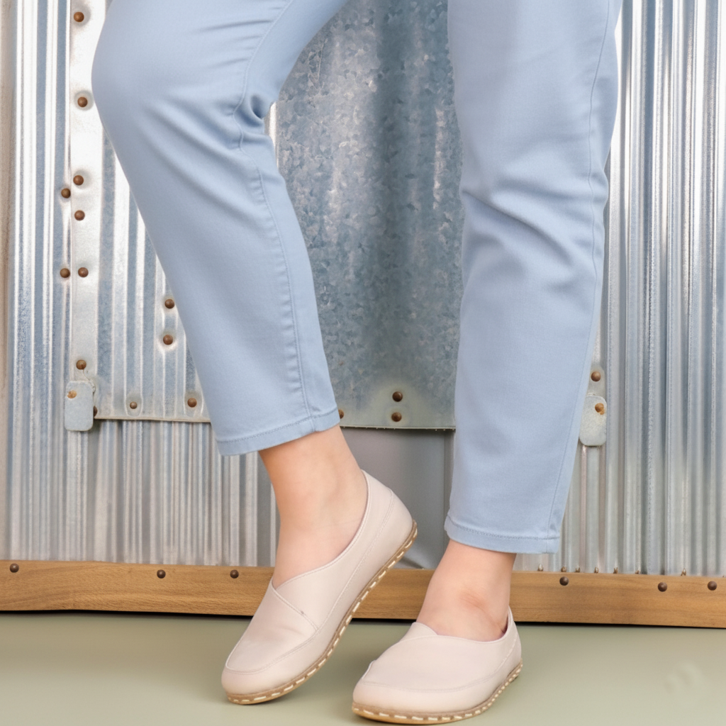 Women Barefoot Beige Cross Ballet Flats