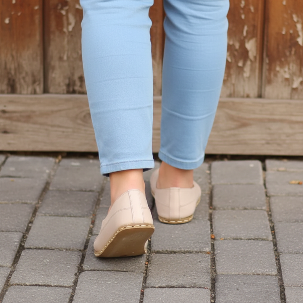Women Barefoot Beige Cross Ballet Flats