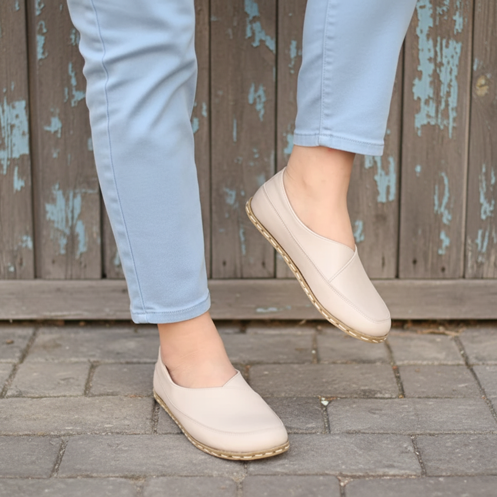 Women Barefoot Beige Cross Ballet Flats