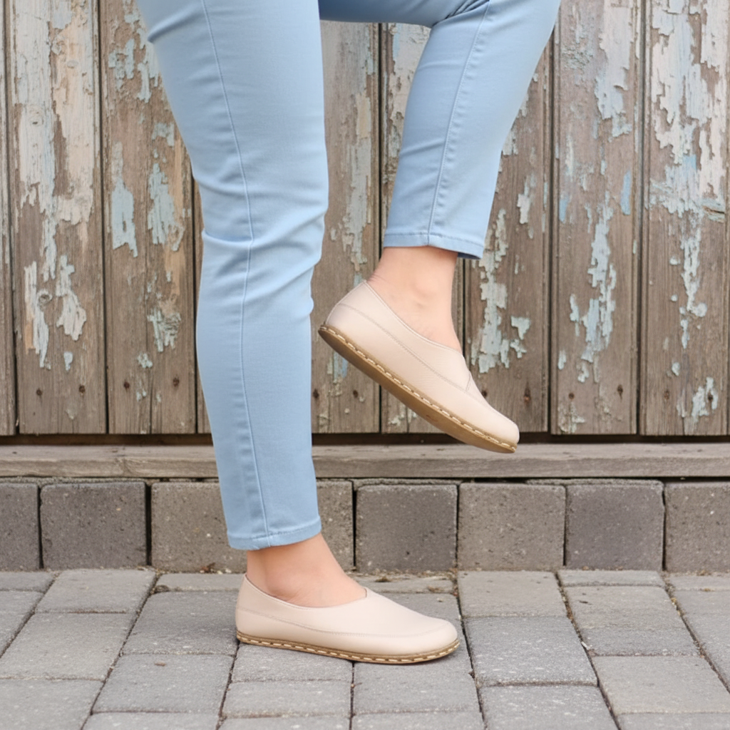 Women Barefoot Beige Cross Ballet Flats