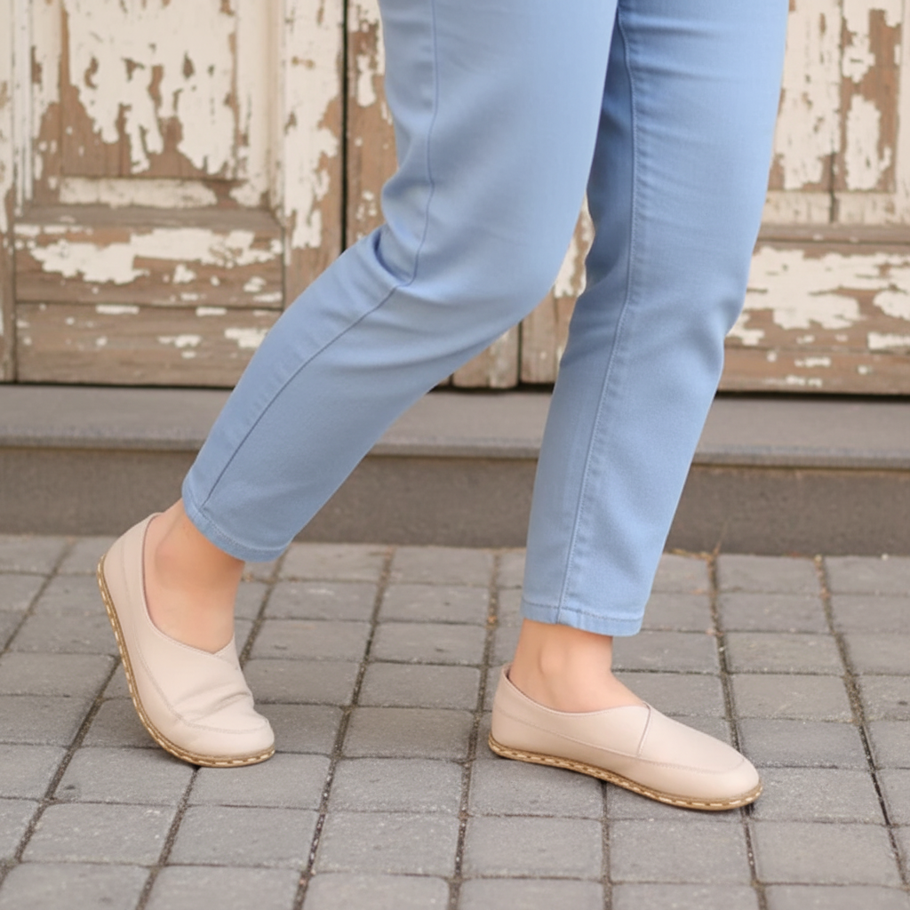 Women Barefoot Beige Cross Ballet Flats