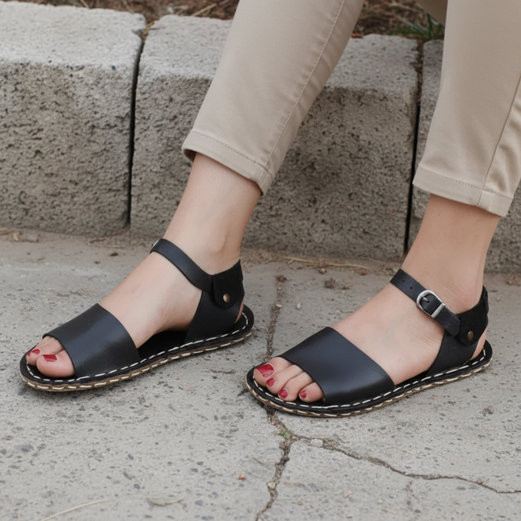 Opened Toe Barefoot Black Sandals Women