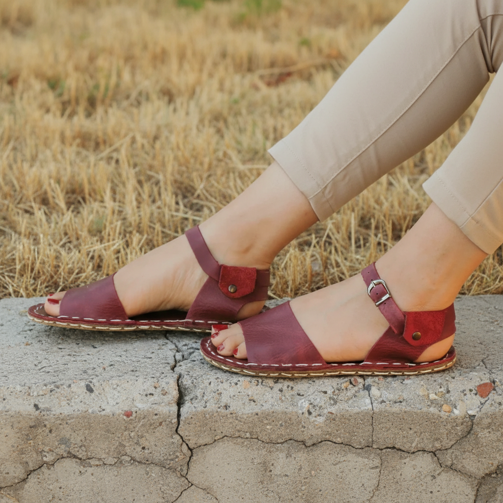 Opened Toe Barefoot Burgundy Sandals Women