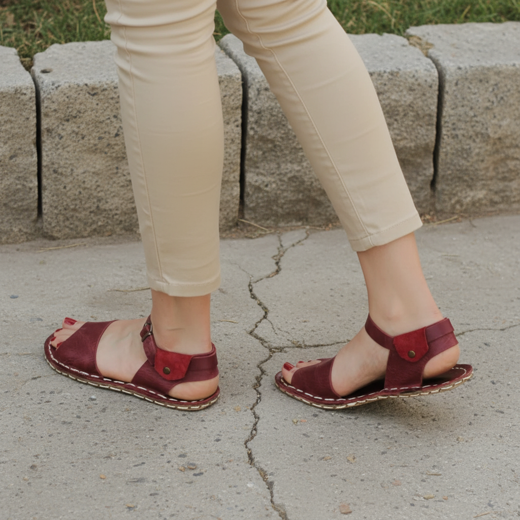 Opened Toe Barefoot Burgundy Sandals Women