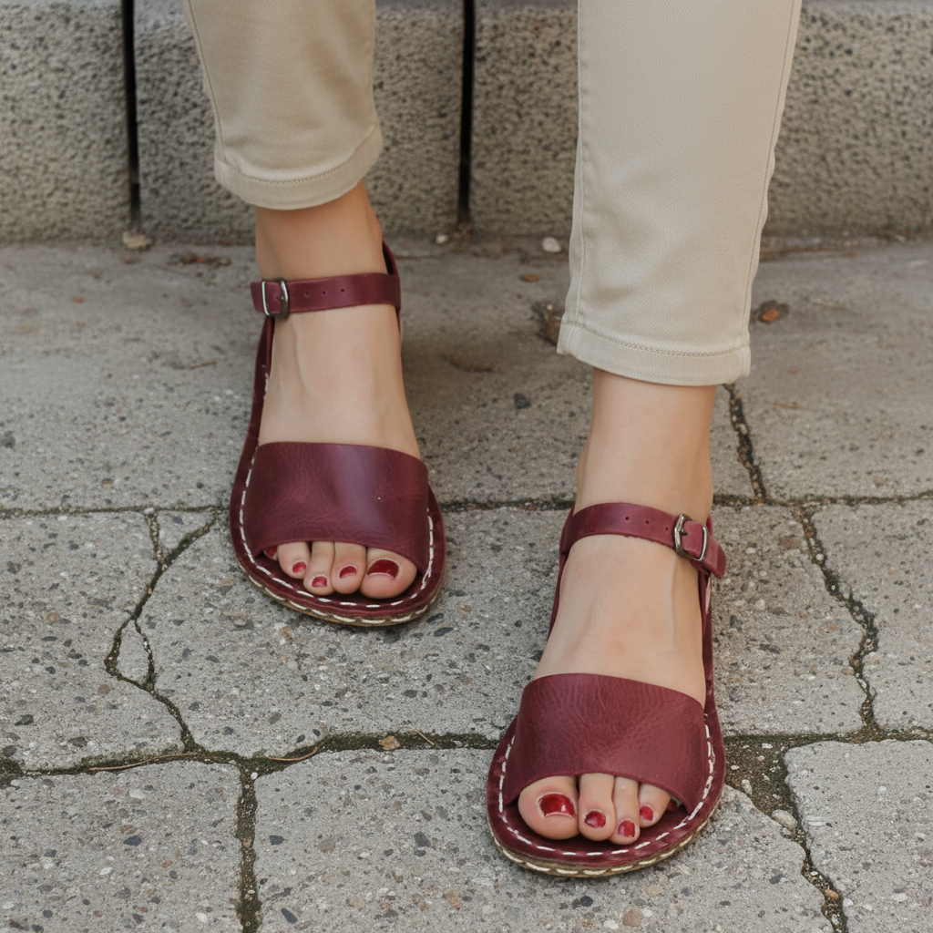 Opened Toe Barefoot Burgundy Sandals Women