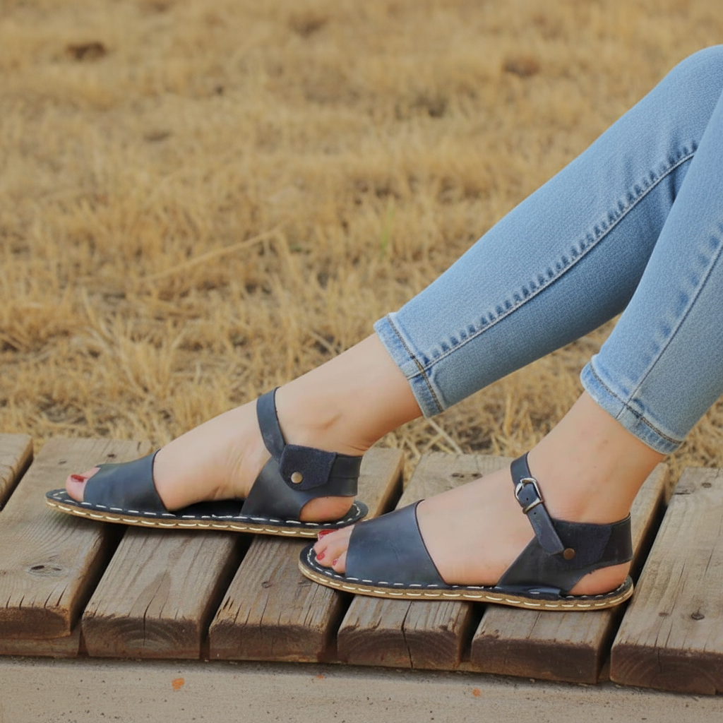 Opened Toe Barefoot Navy Blue Sandals Women
