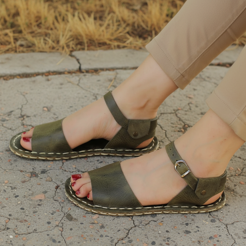 Opened Toe Barefoot Olive Green Sandals Women
