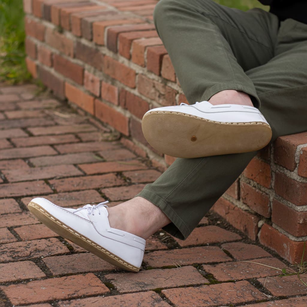 White Barefoot Boat Shoes Men