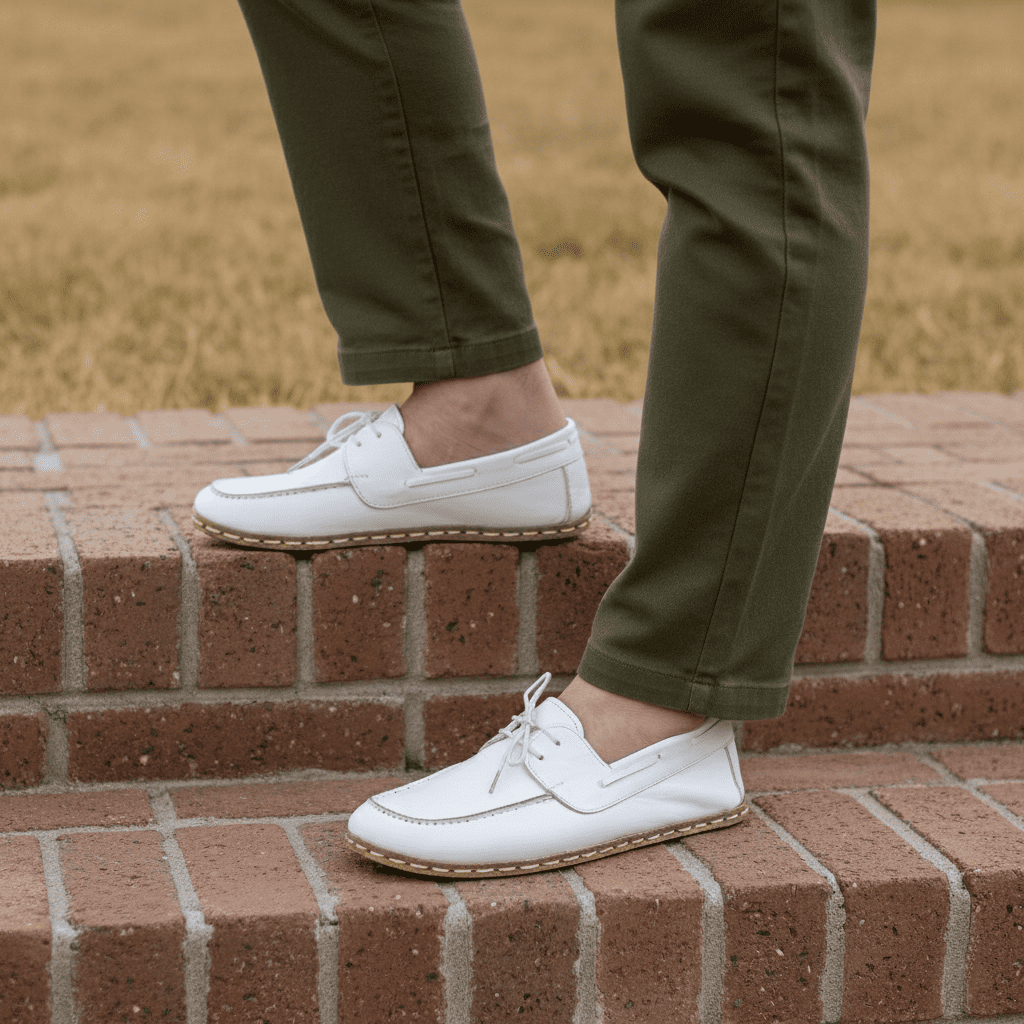 White Barefoot Boat Shoes Men