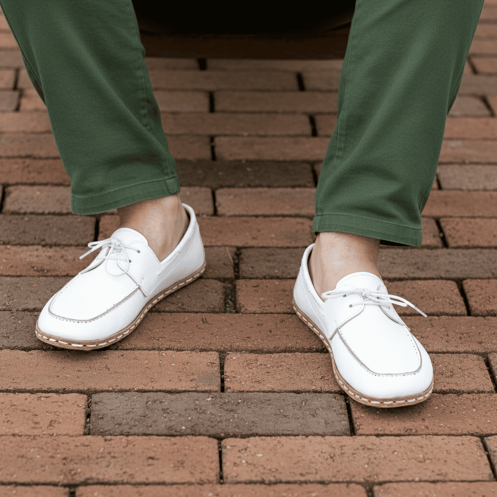 White Barefoot Boat Shoes Men