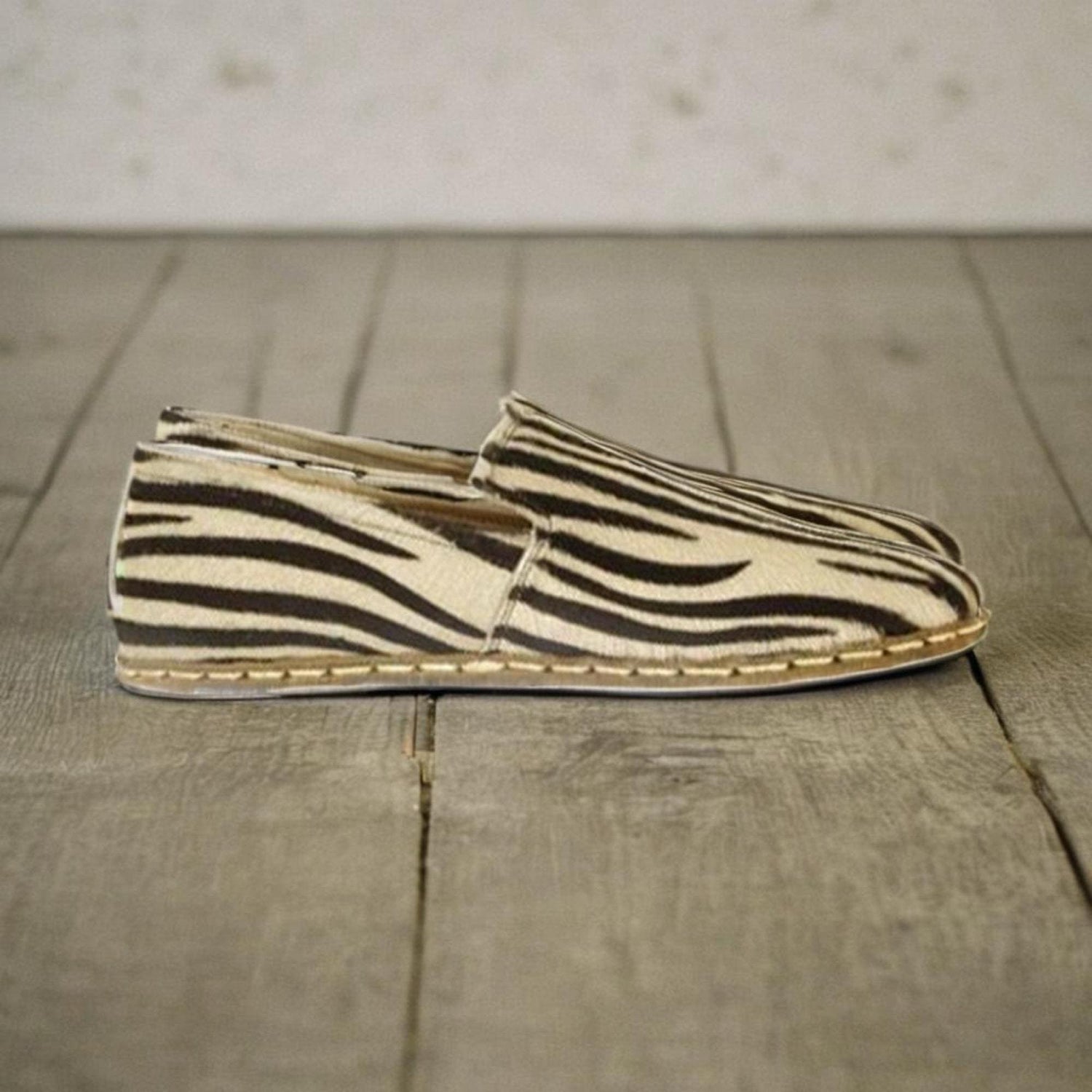 White Zebra Print Barefoot Loafers Men