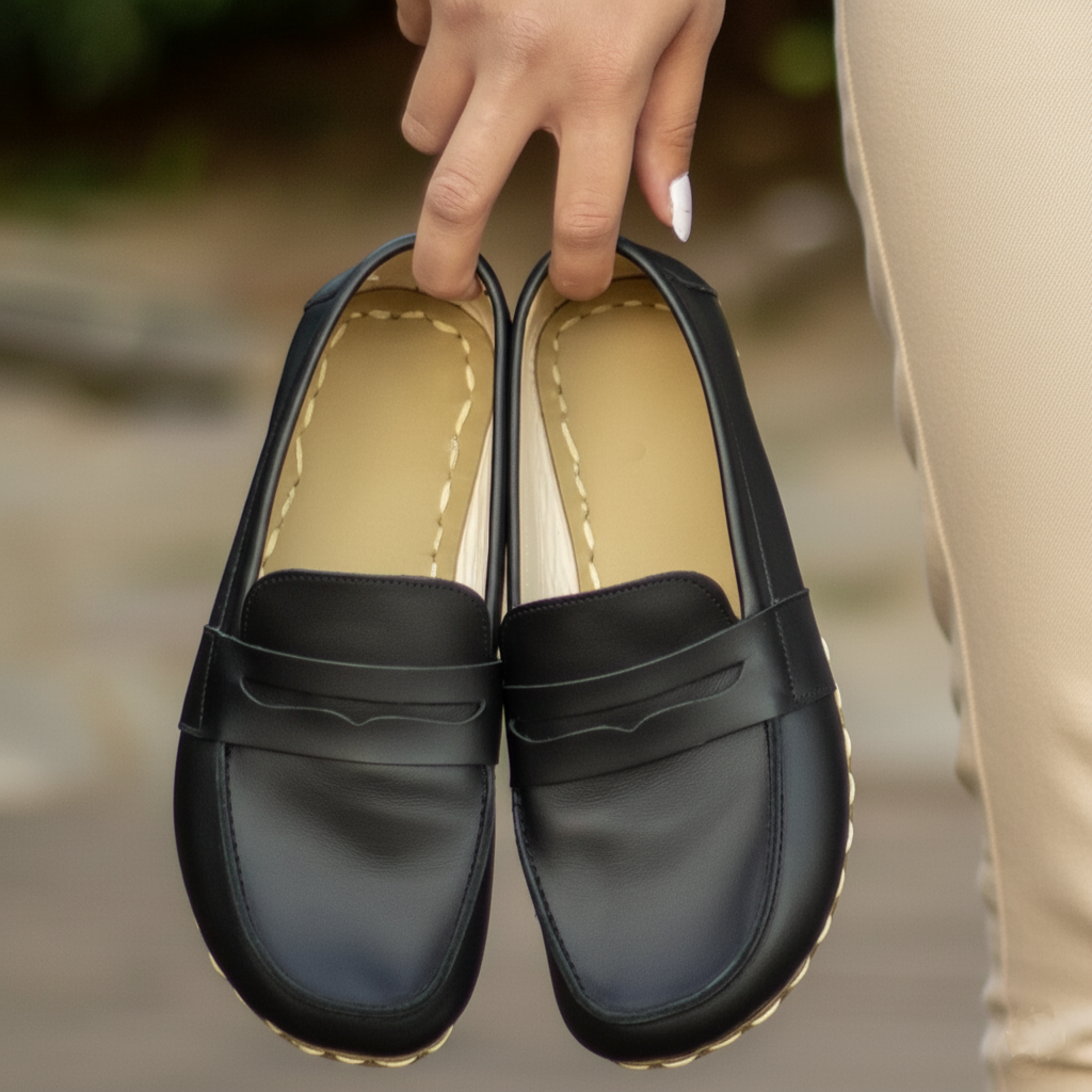 Women Barefoot Black Penny Loafers