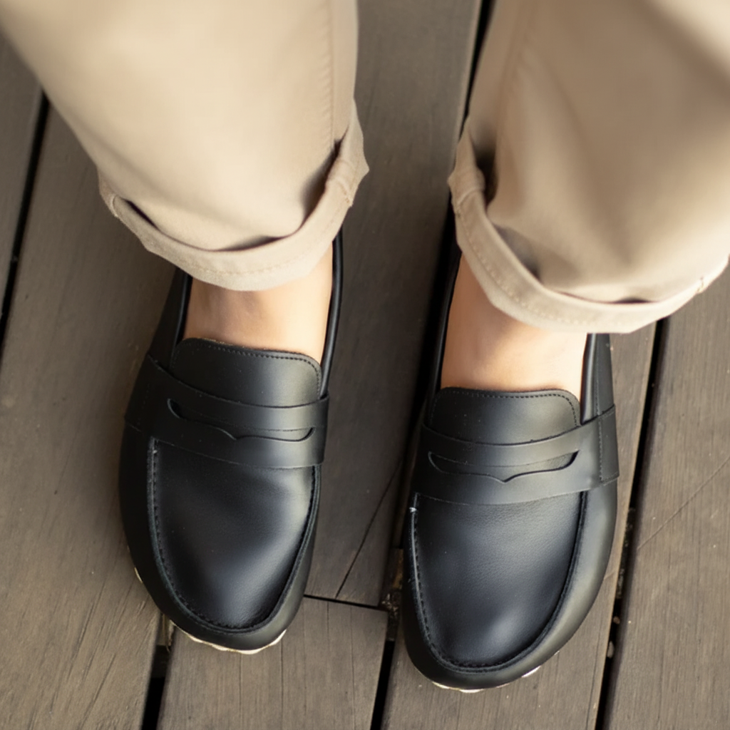Women Barefoot Black Penny Loafers
