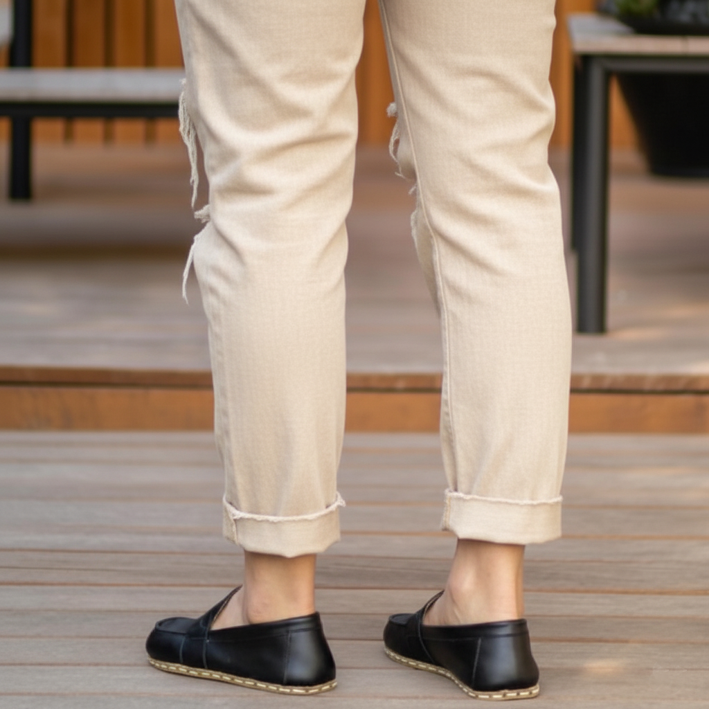 Women Barefoot Black Penny Loafers