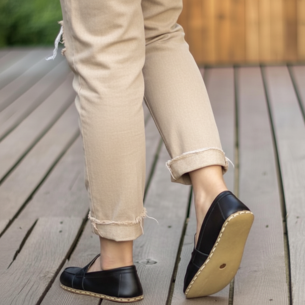 Women Barefoot Black Penny Loafers
