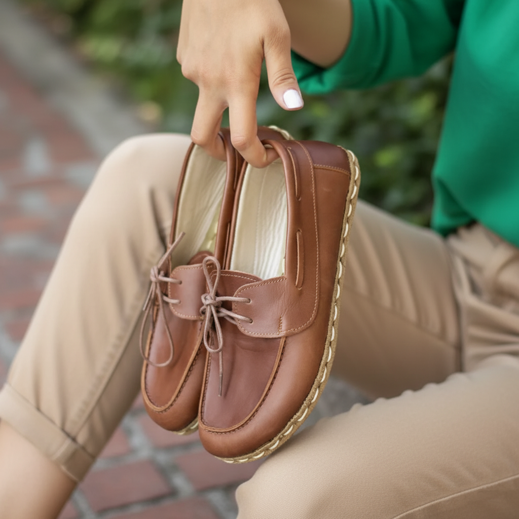 Women Barefoot Brown Boat Shoes