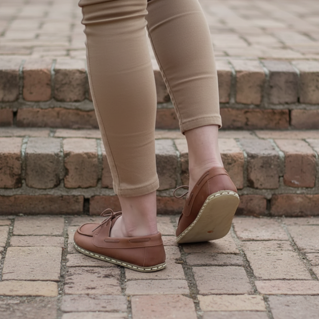 Women Barefoot Brown Boat Shoes