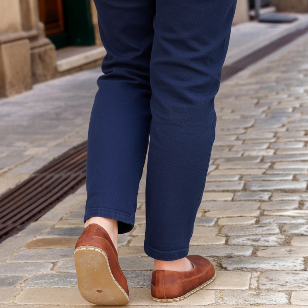Women Barefoot Brown Cross Ballet Flats