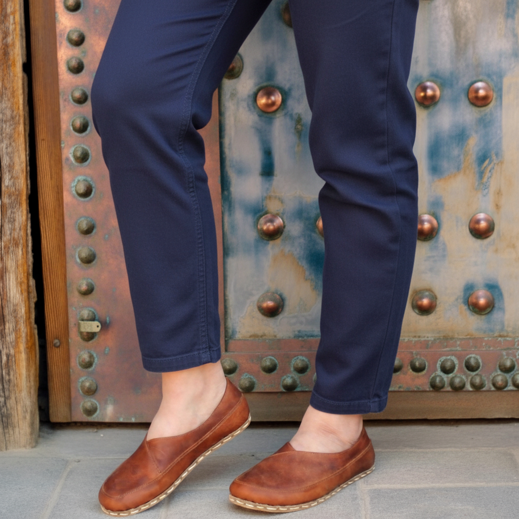 Women Barefoot Brown Cross Ballet Flats