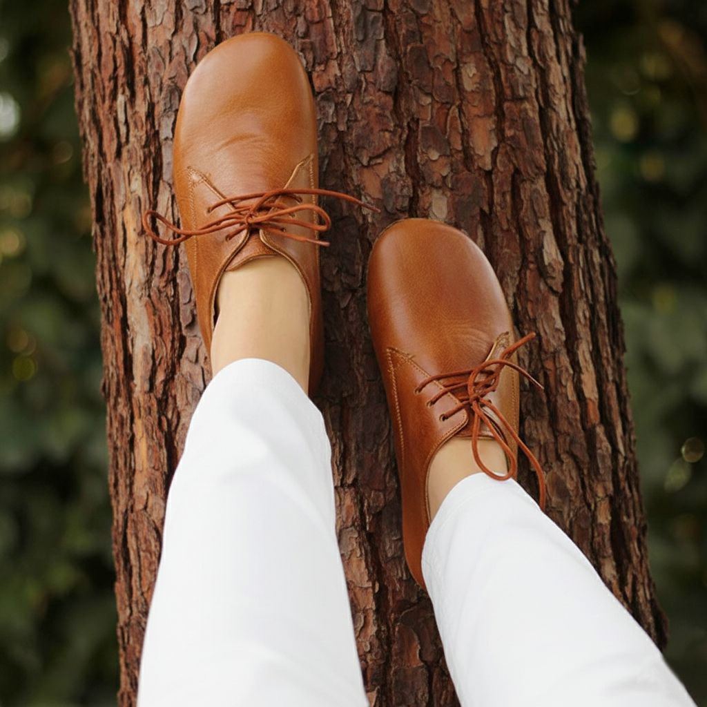 Women Barefoot Brown Oxford Shoes