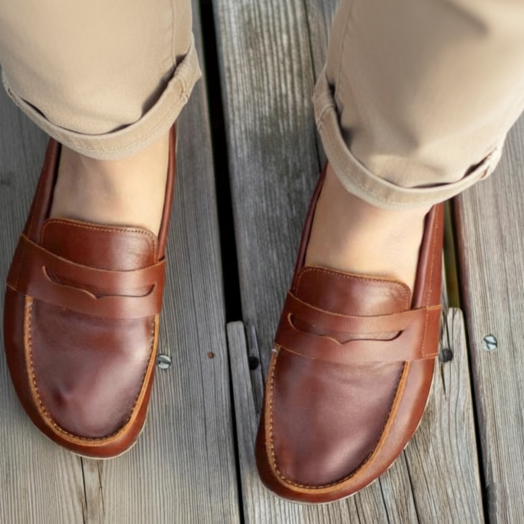 Women Barefoot Brown Penny Loafers